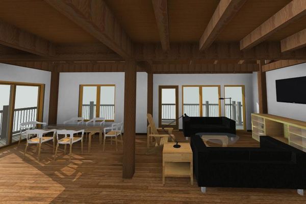 Guest-Boathouse-Muskoka-Ontario-Canadian-Timberframes-3D-Elevation-Interior